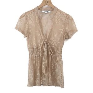 Lace Mock Neck Shirt with Tie